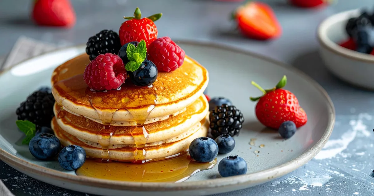 High Protein Pancakes mit Beeren als gesundes Frühstück zum Abnehmen
