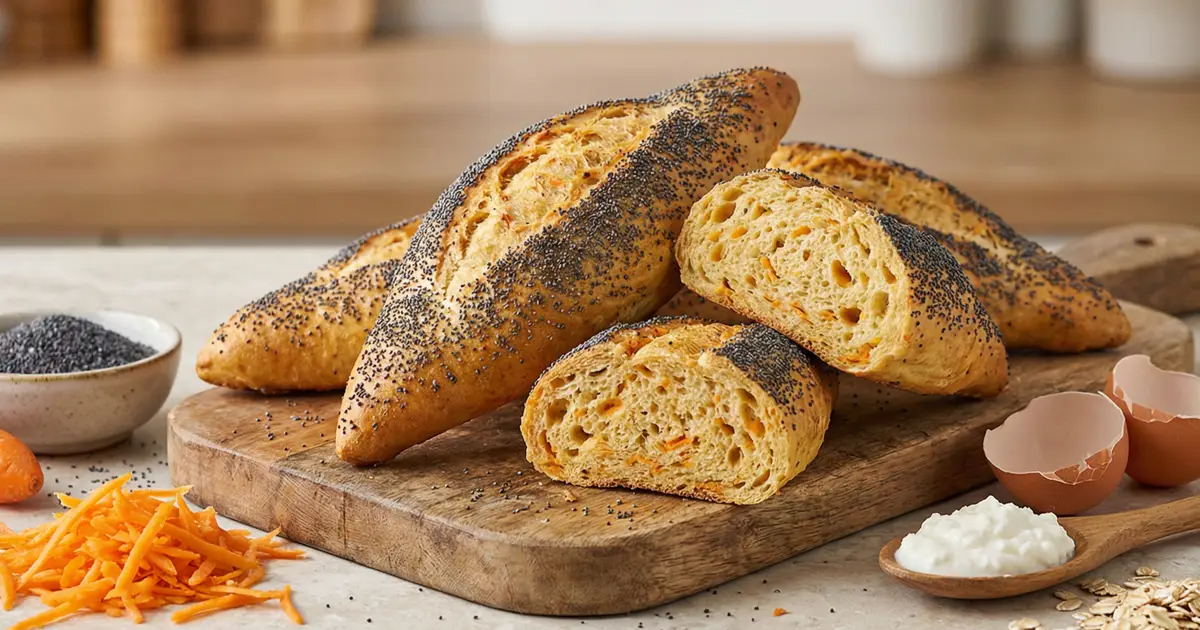 Saftige Protein-Brötchen aus Quark mit Mohnkruste und Karotte