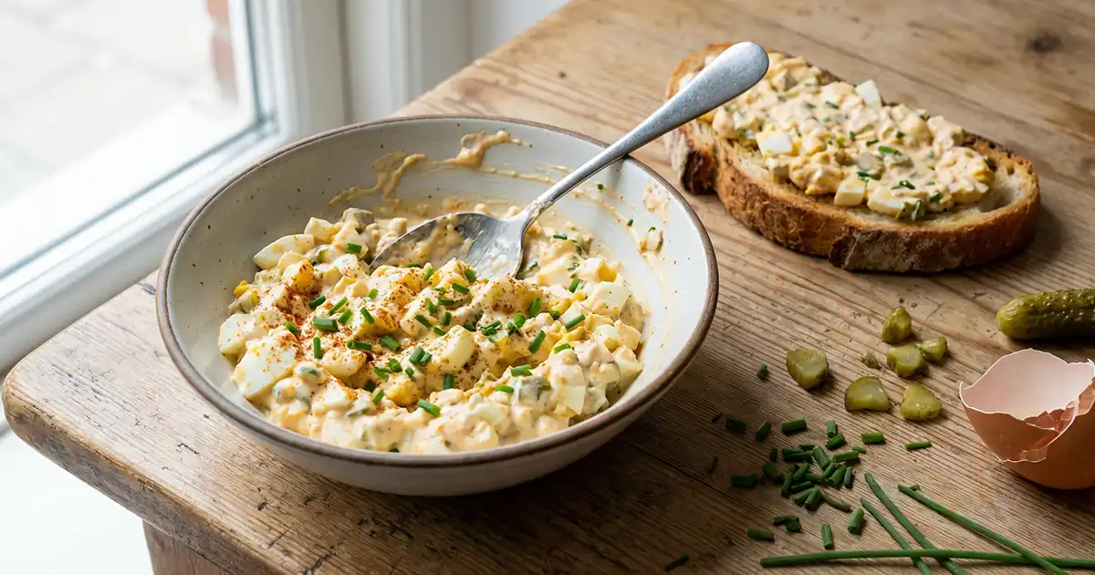 High Protein Eiersalat mit Skyr, Paprika und Gewürzgurke, ohne Mayonnaise