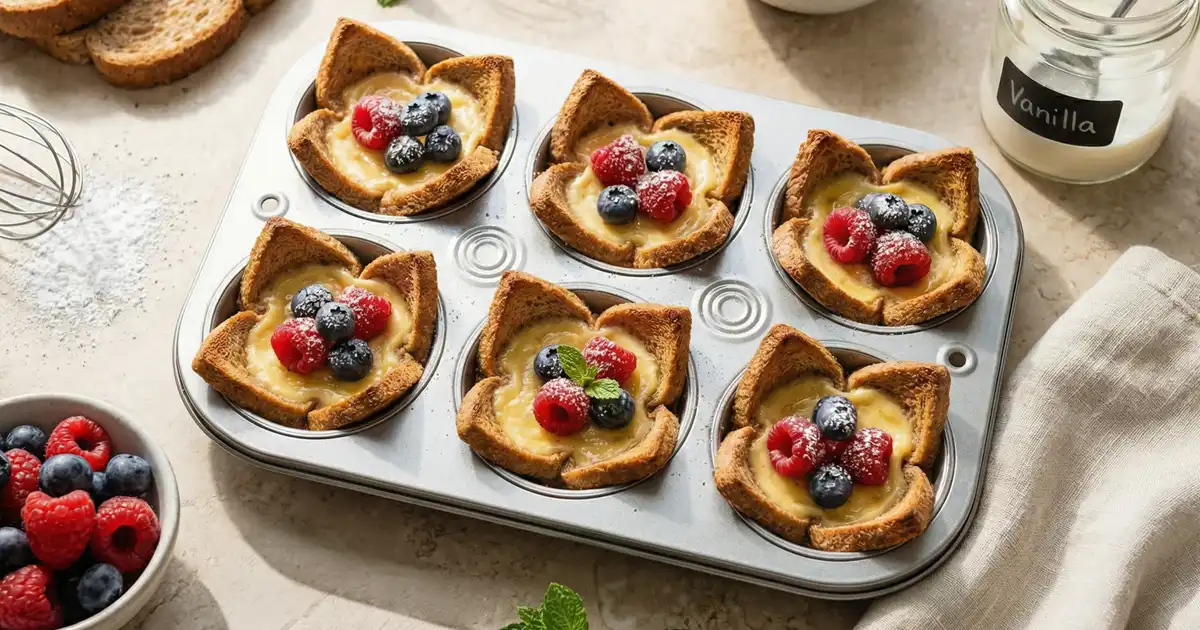 High Protein French Toast Cups mit Skyr und Beeren aus der Muffinform