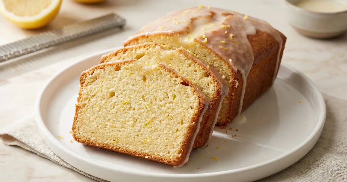 Saftiger Low Carb Zitronen-Quarkkuchen in Scheiben mit leichter Zitronenglasur