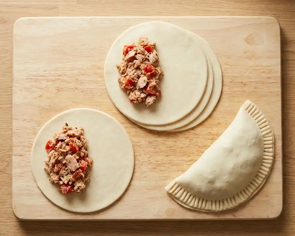Calzone füllen und mit Gabelrand verschließen