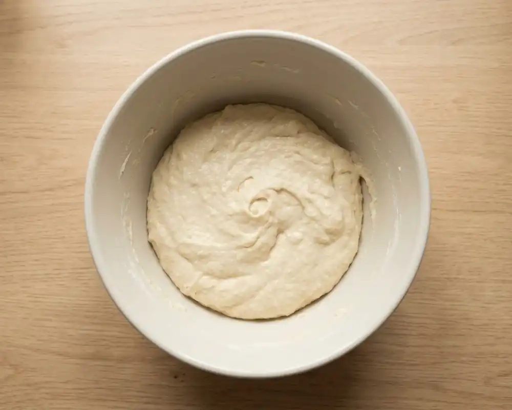 Quark Skyr Teig für Calzone in Schüssel angerührt