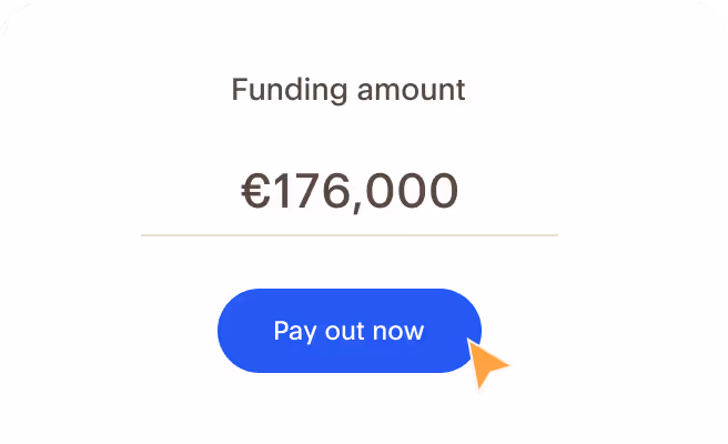 showing use case for B2B financing use flexible working capital and receive funding amount of € 176.000 with a button below that says Pay out now