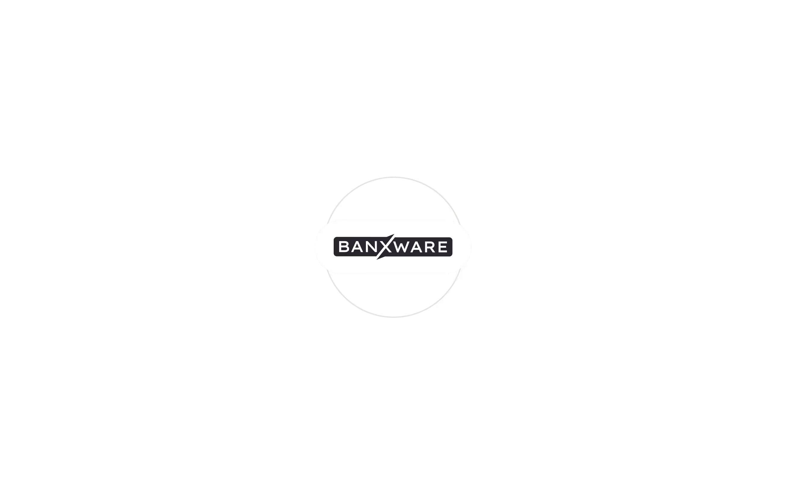 Banxware logo with a lightning bolt symbol integrated into the letter X inside a white rounded rectangle and a thin circle on a black background.