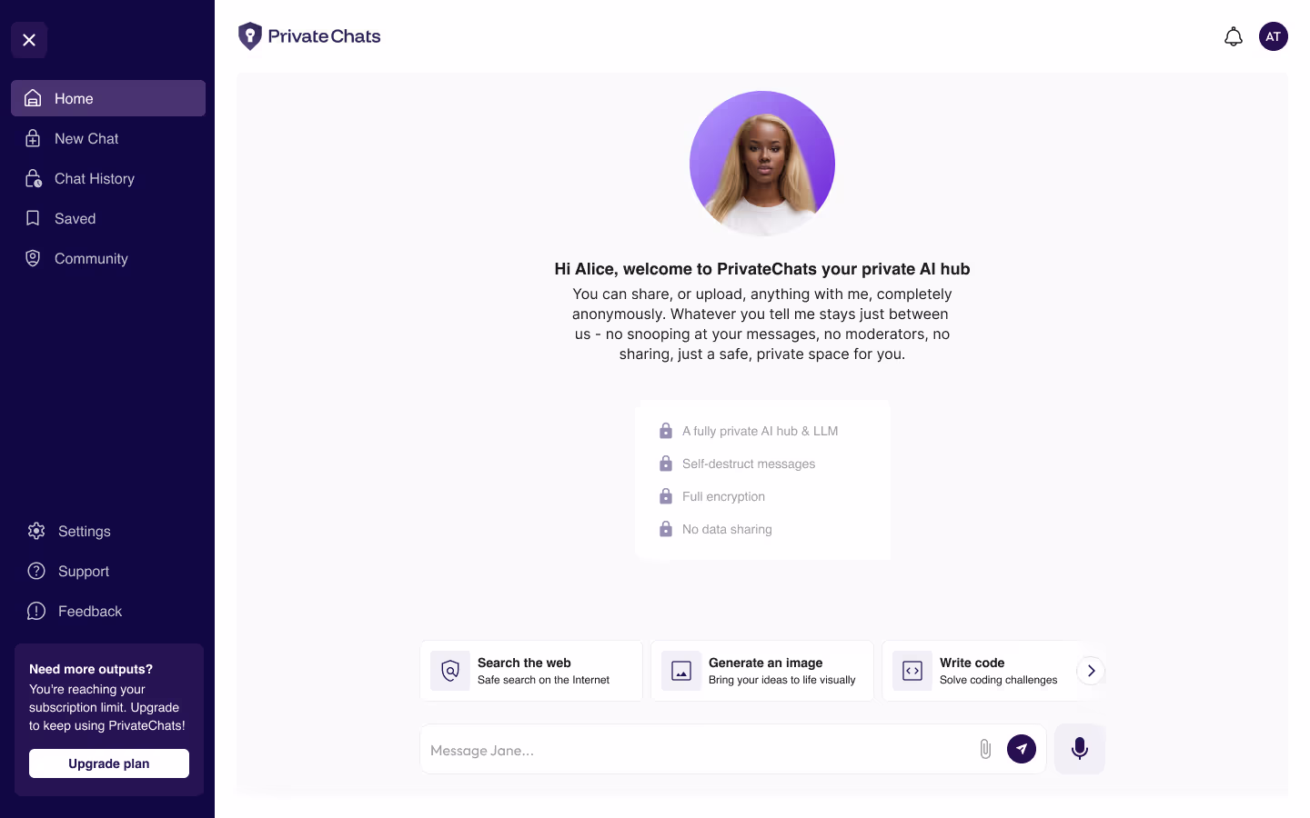 PrivateChats home page
