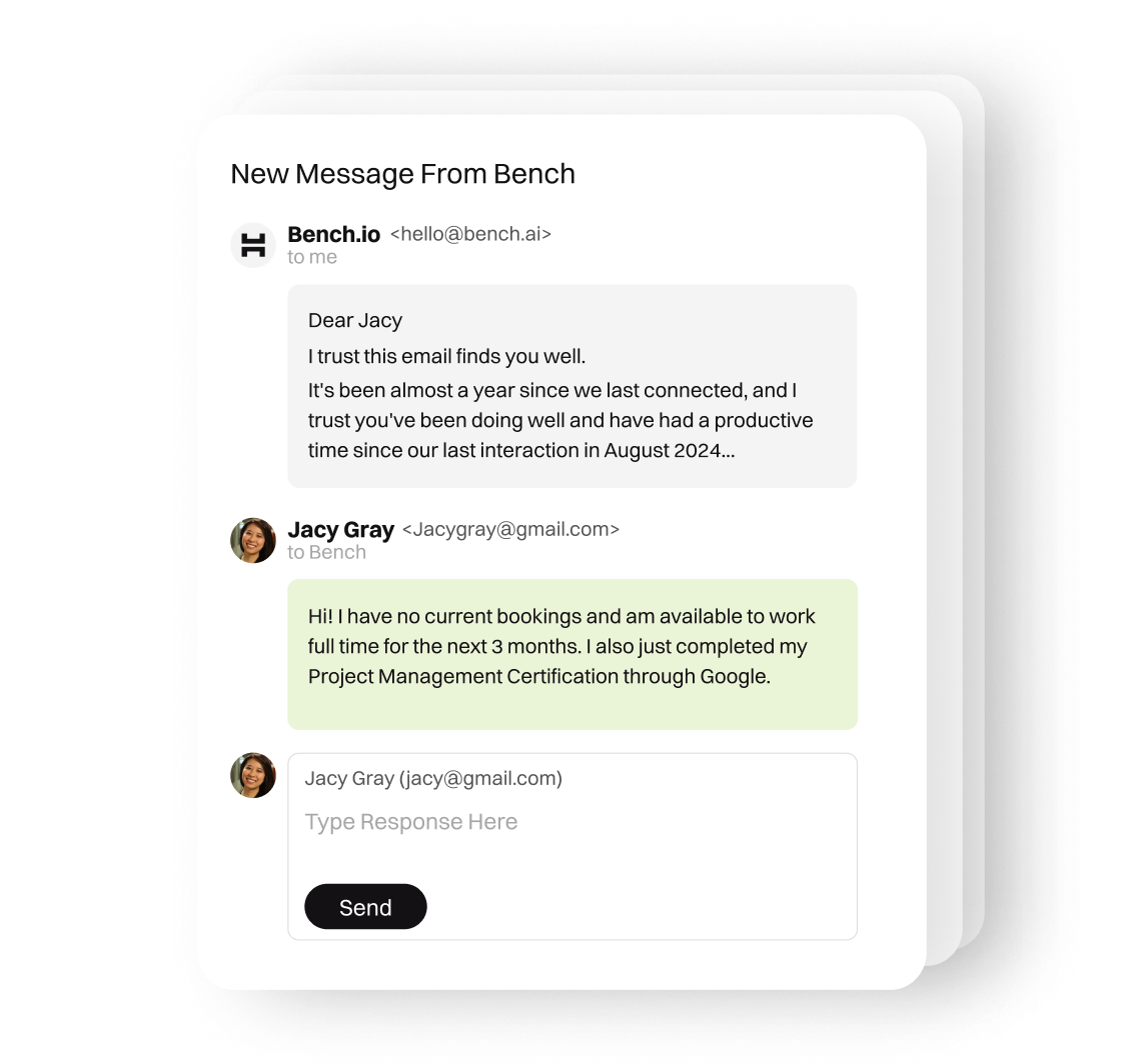 Illustration of EVE feature sending message on Bench Platform