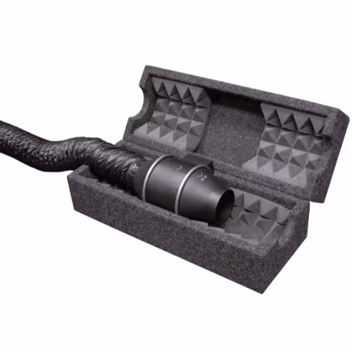 WhisperRoom's Exterior Fan Silencer shown open with a fan inside.