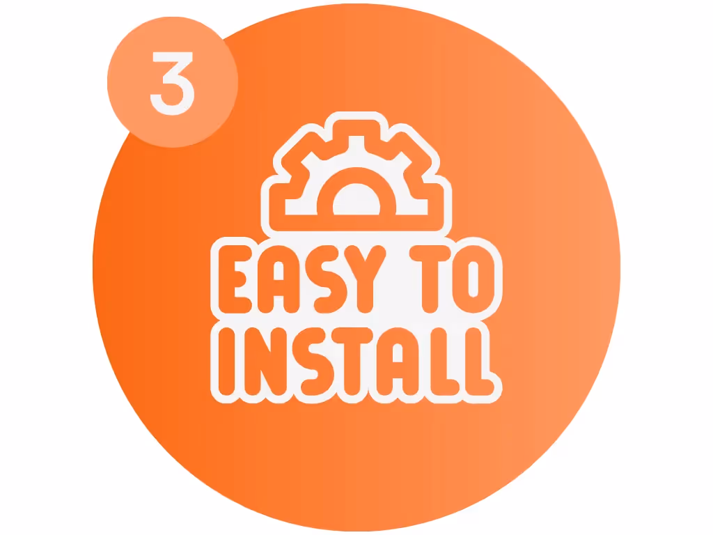 Circular image displaying a graphic with the text "Easy to Install" accompanied by a gear icon positioned above the words. This image illustrates the straightforward installation process associated with WhisperRoom booths, highlighting their user-friendly design and ease of setup.