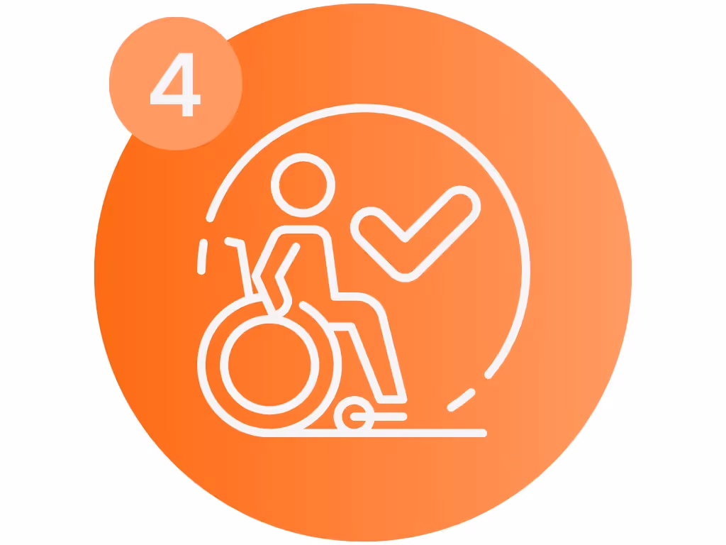 Image showing a figure in a wheelchair with a checkmark to show that access and inclusion are a feature of WhisperRoom recording booths.
