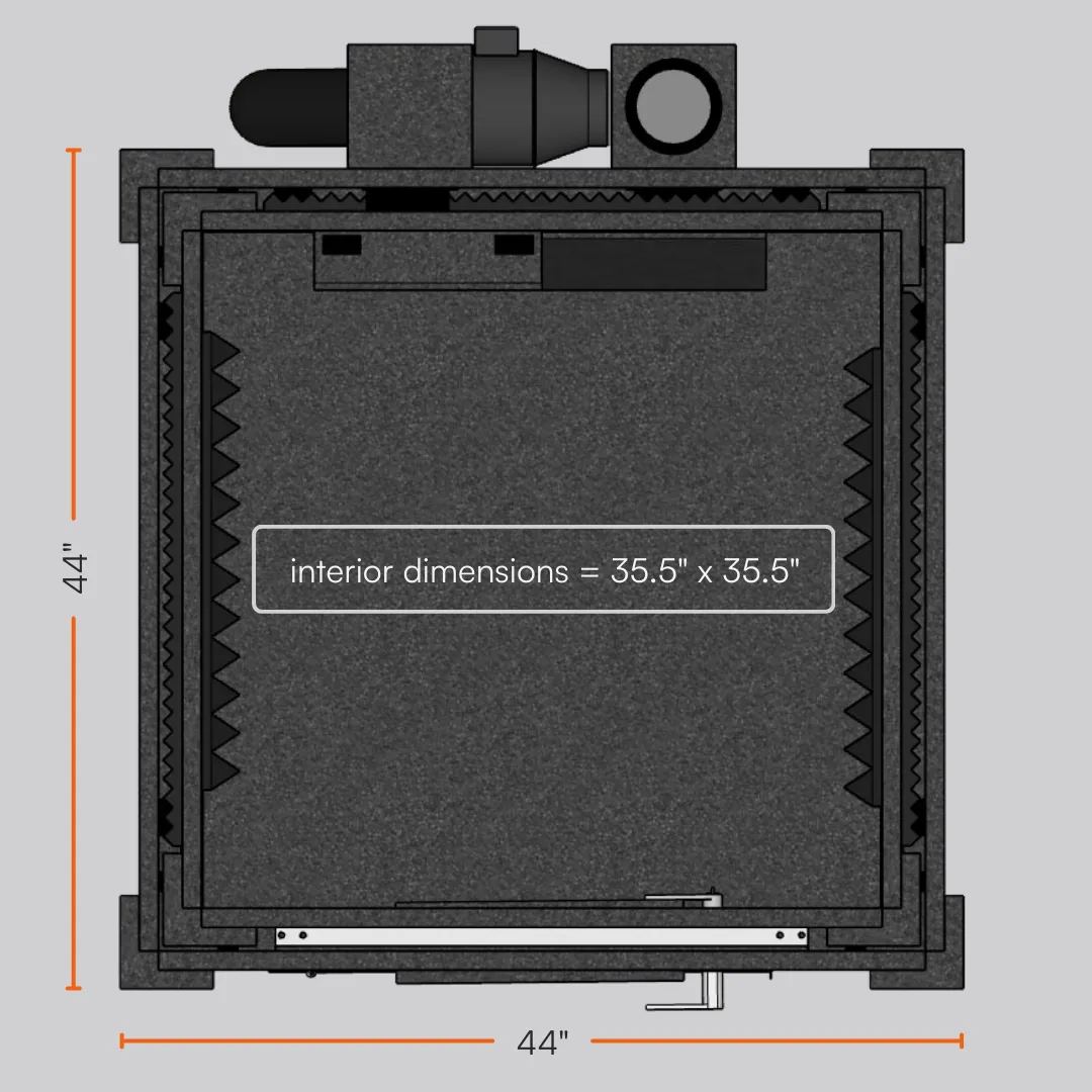Top-down sectional view of the MDL 4242 E Double-Wall WhisperRoom sound booth, showcasing both the exterior and interior dimensions.