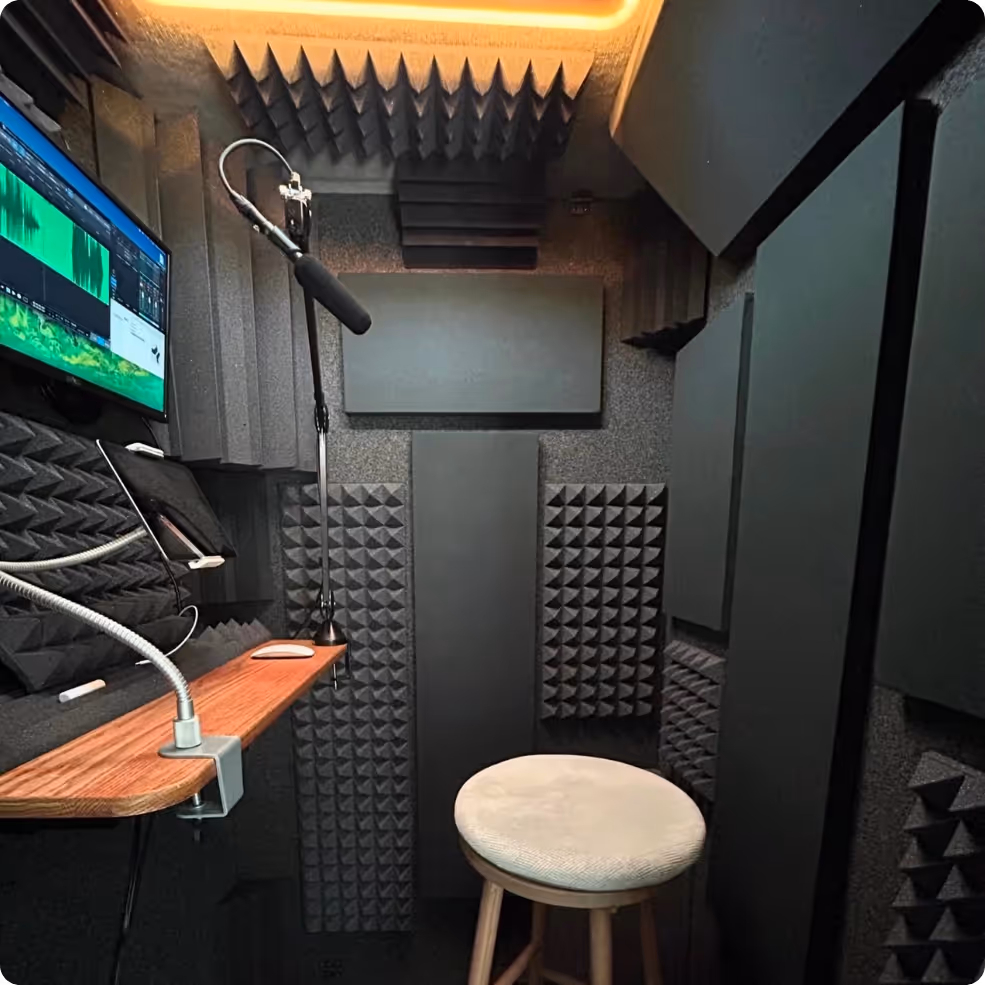 WhisperRoom voice over booth with Graphite Audimute acoustic panels installed for sound control
