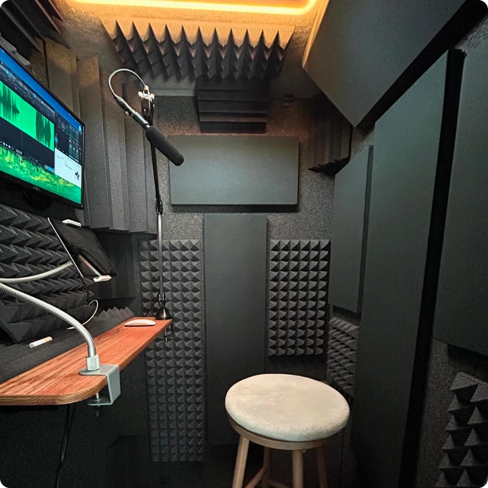 WhisperRoom voice over booth with Graphite Audimute acoustic panels installed for sound control