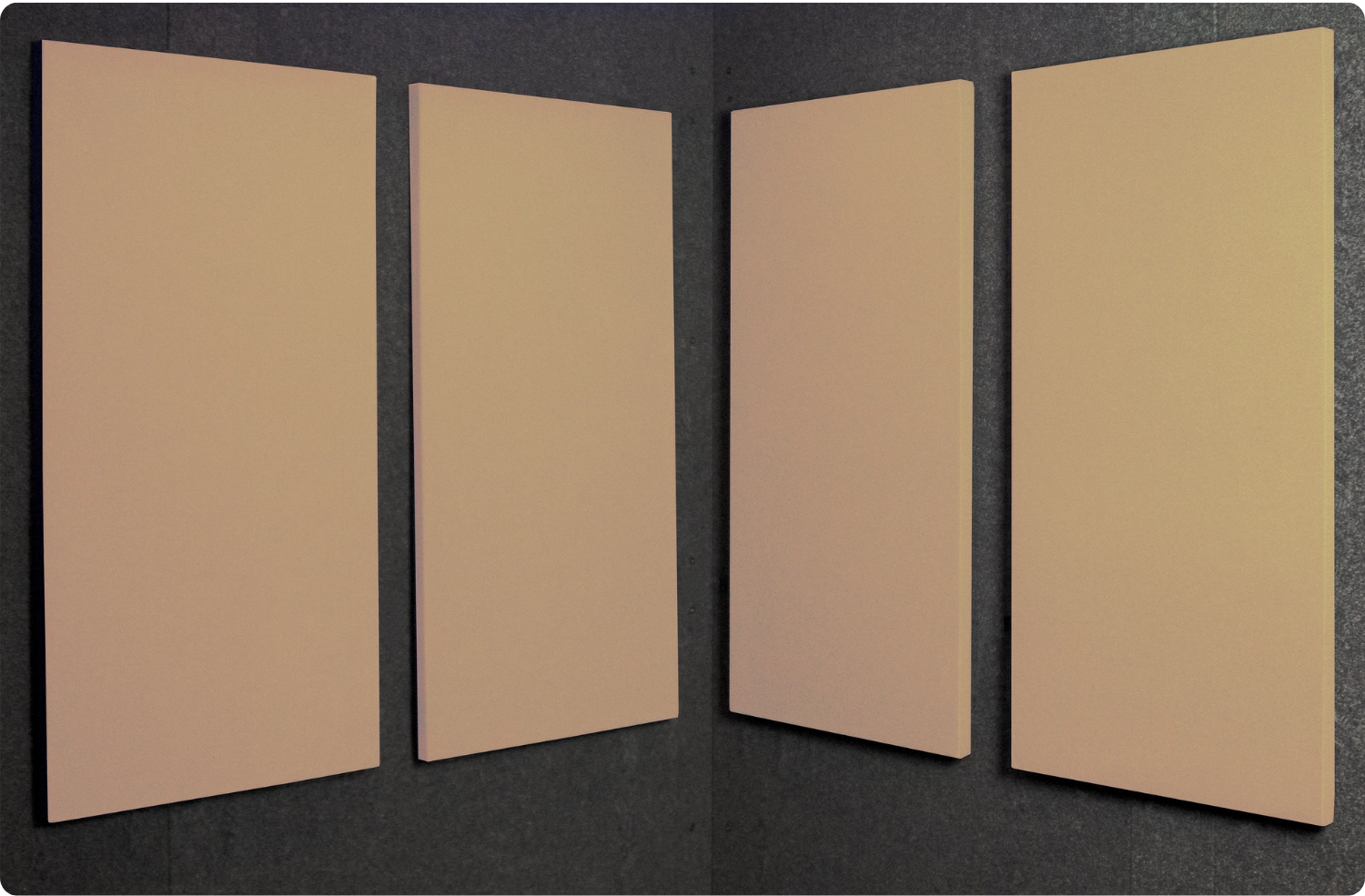 Vanilla Audimute fabric acoustic panels installed inside a WhisperRoom sound booth, shown in a warm neutral finish