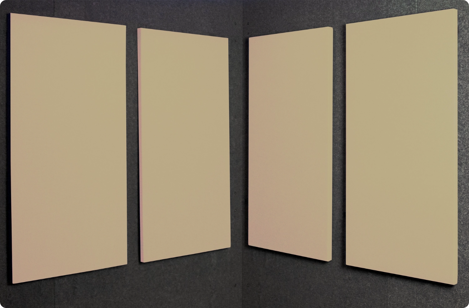 Birch Audimute fabric acoustic panels installed inside a WhisperRoom sound booth, shown in a natural beige finish