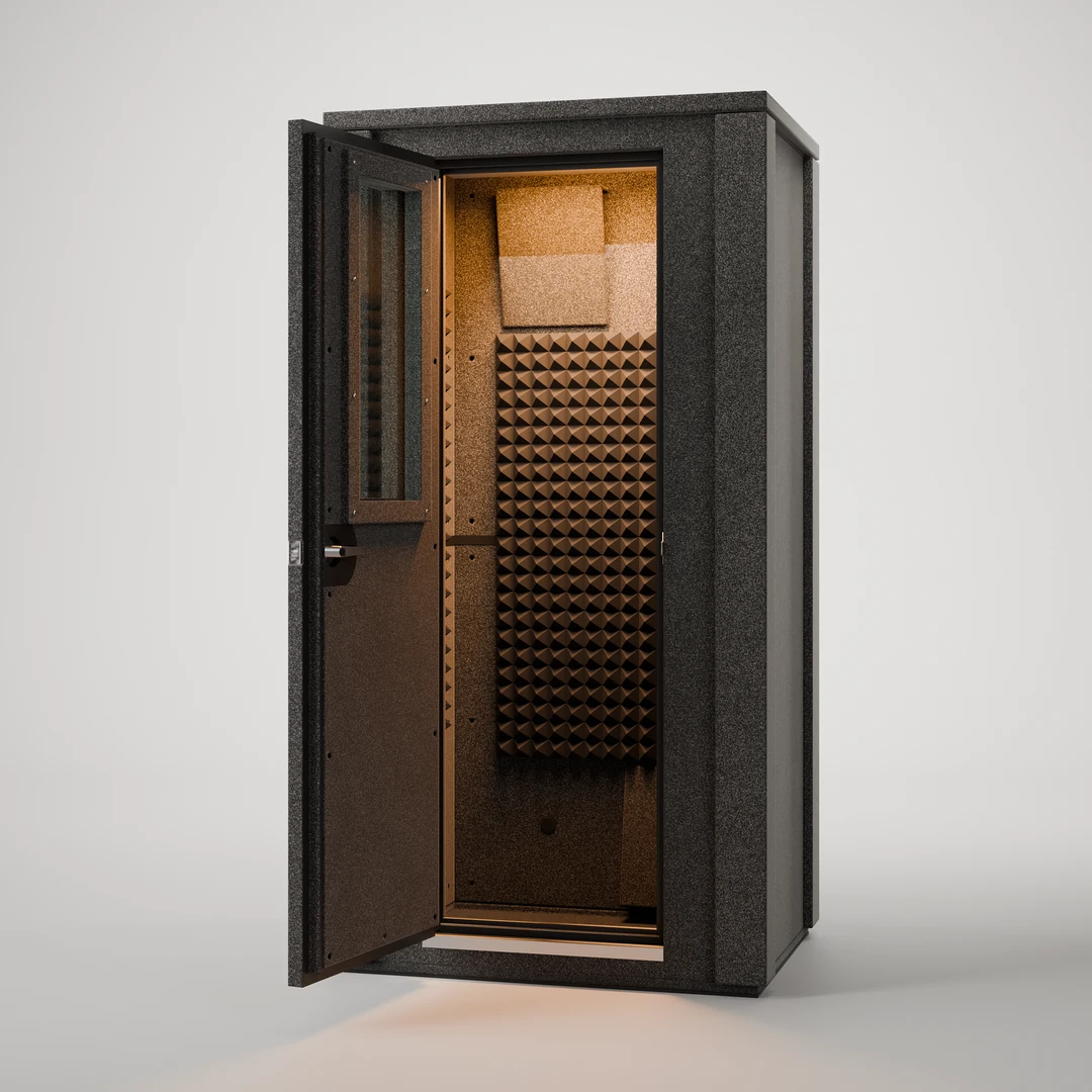 WhisperRoom MDL 4230 E, a front view through the open 24" door into this 35.5" x 23.5" sound booth