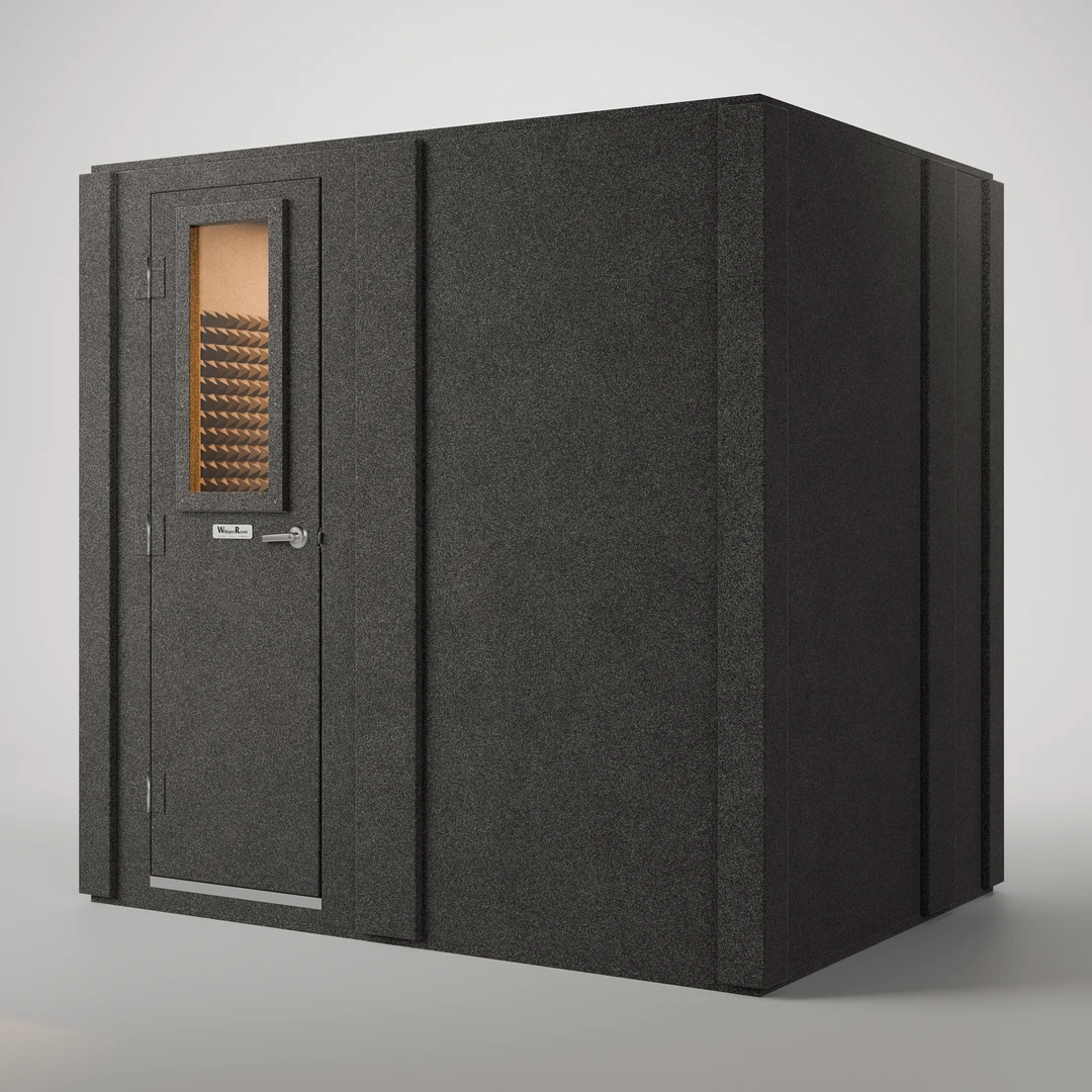 WhisperRoom MDL 6084 S closed: a 5' x 7' single-wall sound booth photographed from the front corner