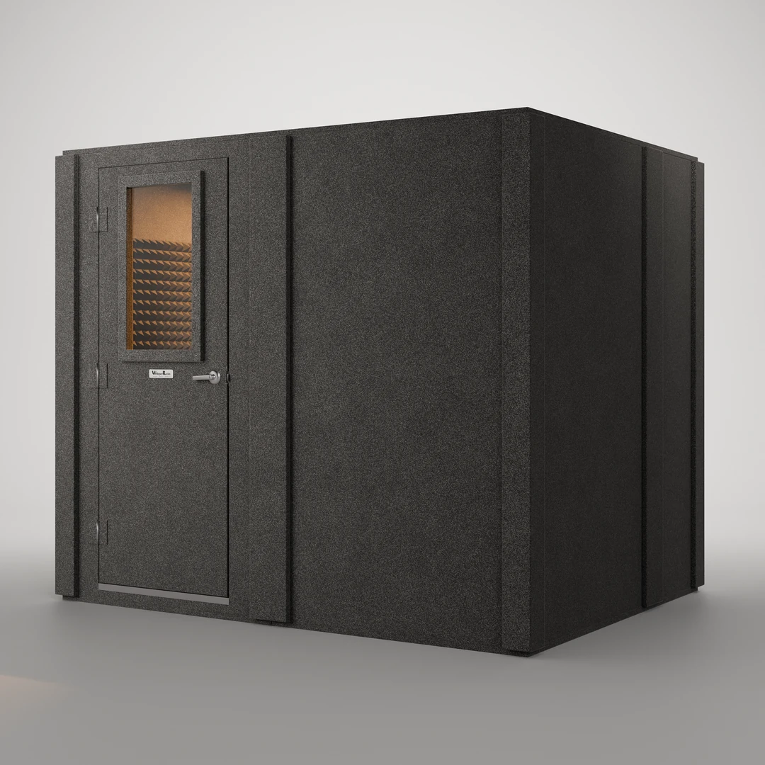 WhisperRoom MDL 7296 S closed: a 6' x 8' single-wall vocal booth photographed from the front corner