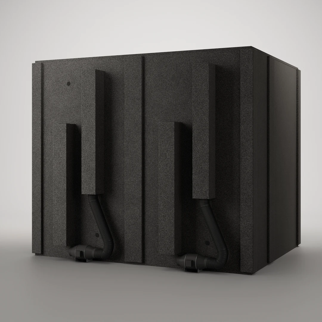 Rear of the Meeting Booth showing two ventilation ducts on the back wall of this meeting booth for offices and schools
