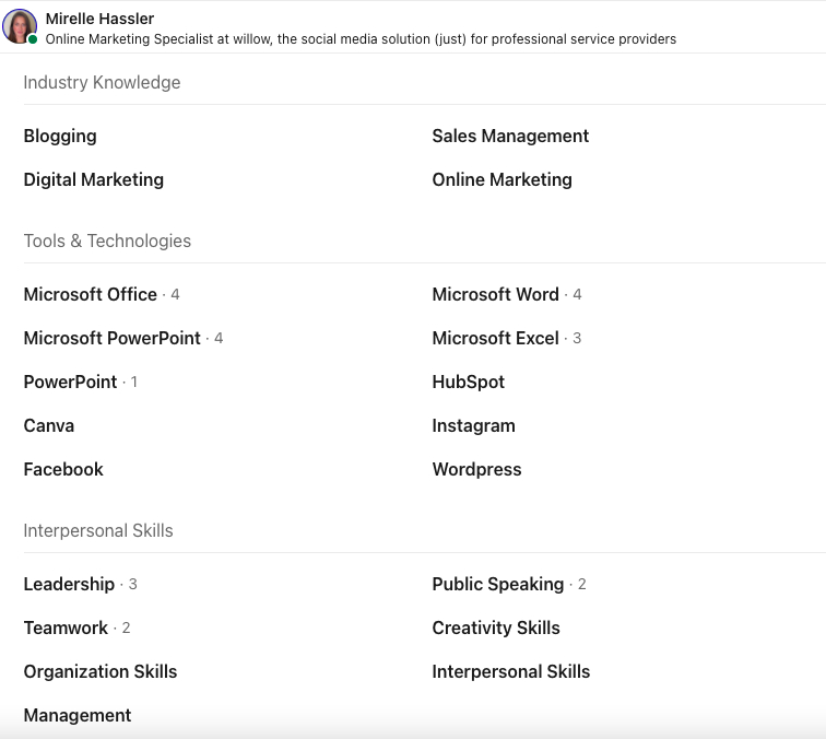 LinkedIn vaardigheden voorbeeld