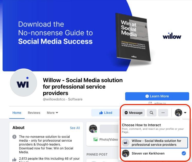 Facebook pagina beheerweergave