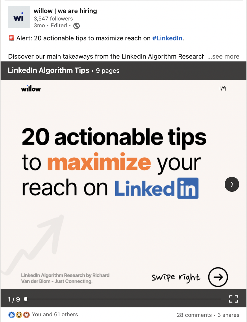 A carousel post on LinkedIn, posted as a pdf