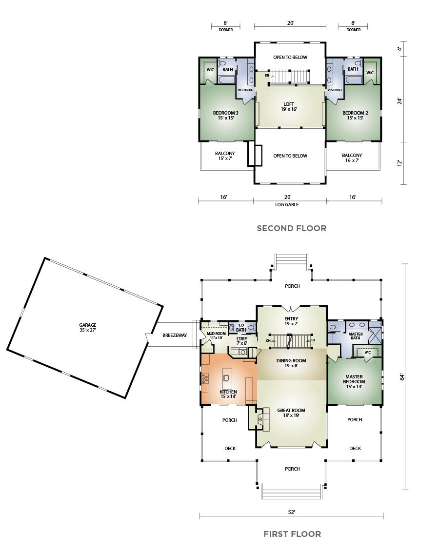 Estes Park log home by Hochstetler Log Homes and Timber floorplan and measurements
