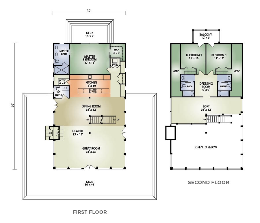 Big Bear log home by Hochstetler Log Homes and Timber floor plan and measurements