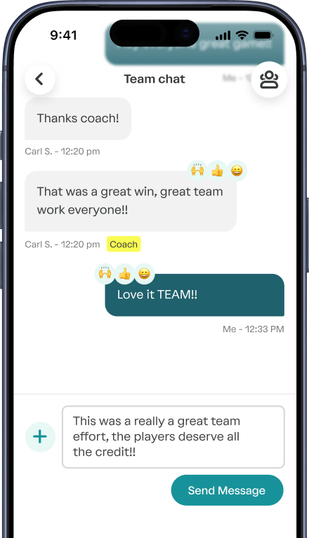 Team chat on phone shows messages praising teamwork and a button to AI summarize the chat.
