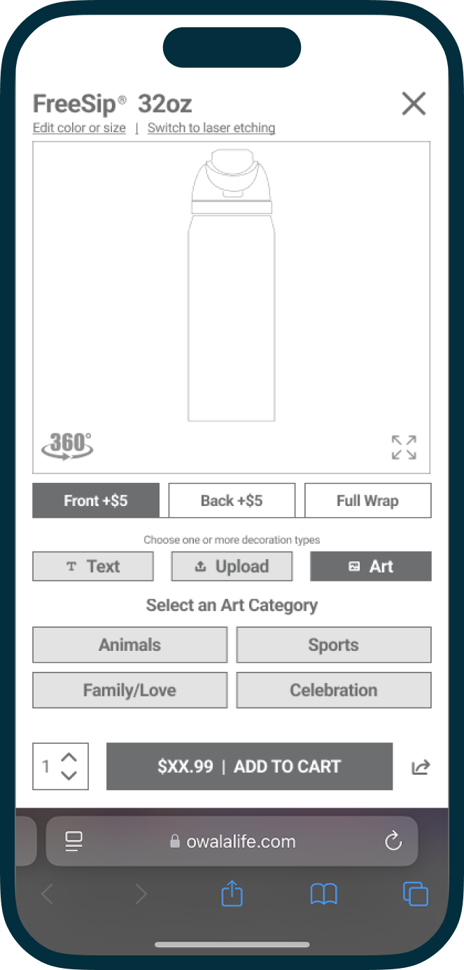 The vendor's original mobile customizer wireframe
