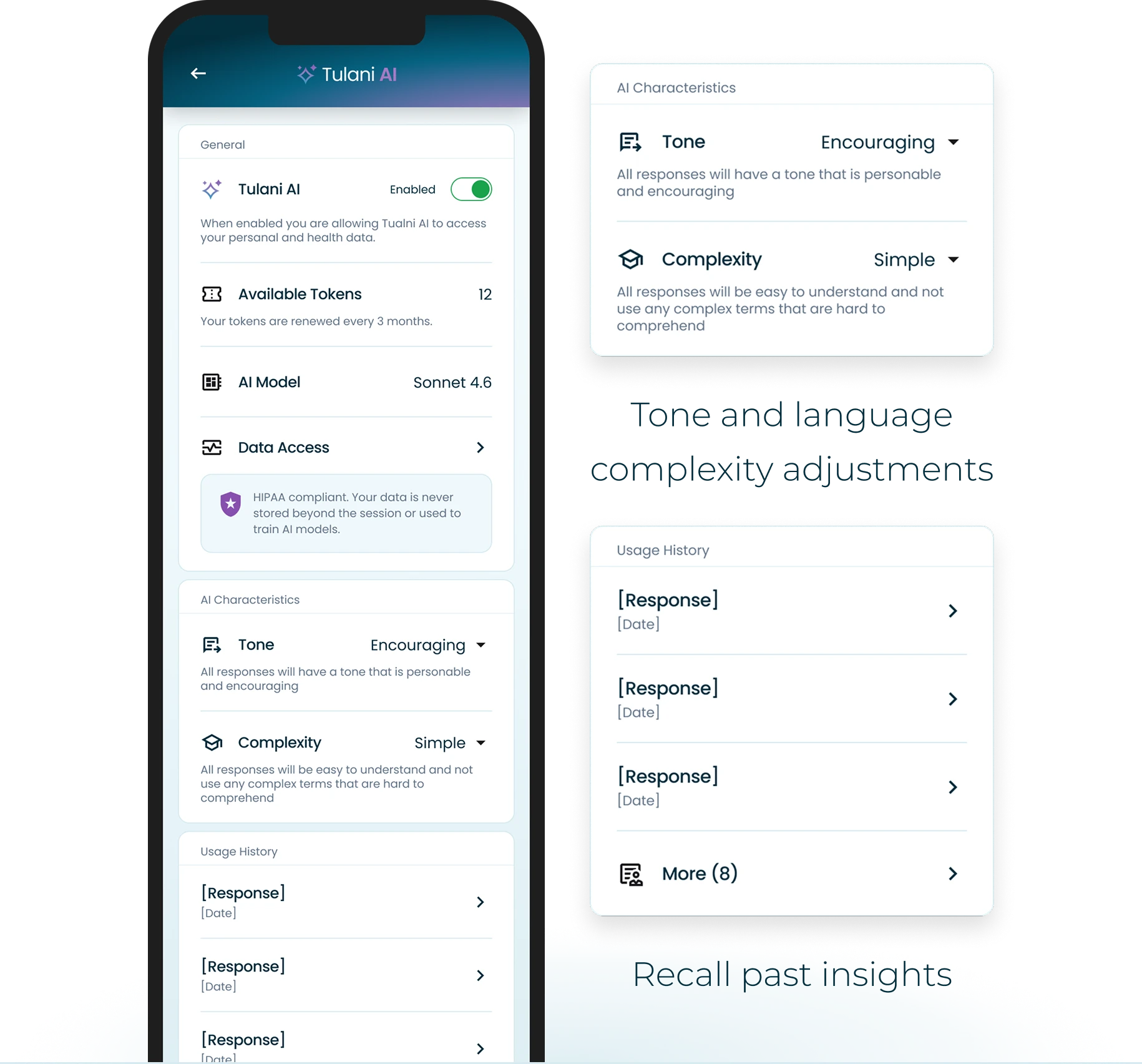 Tone and language complexity settings and the past insights list