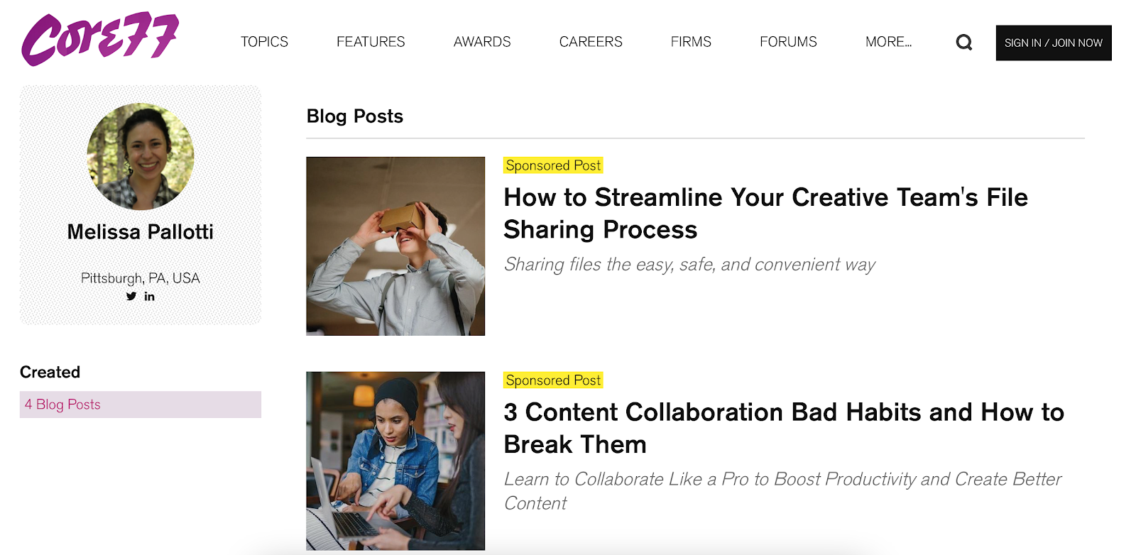 sponsored content and guest posts on core77
