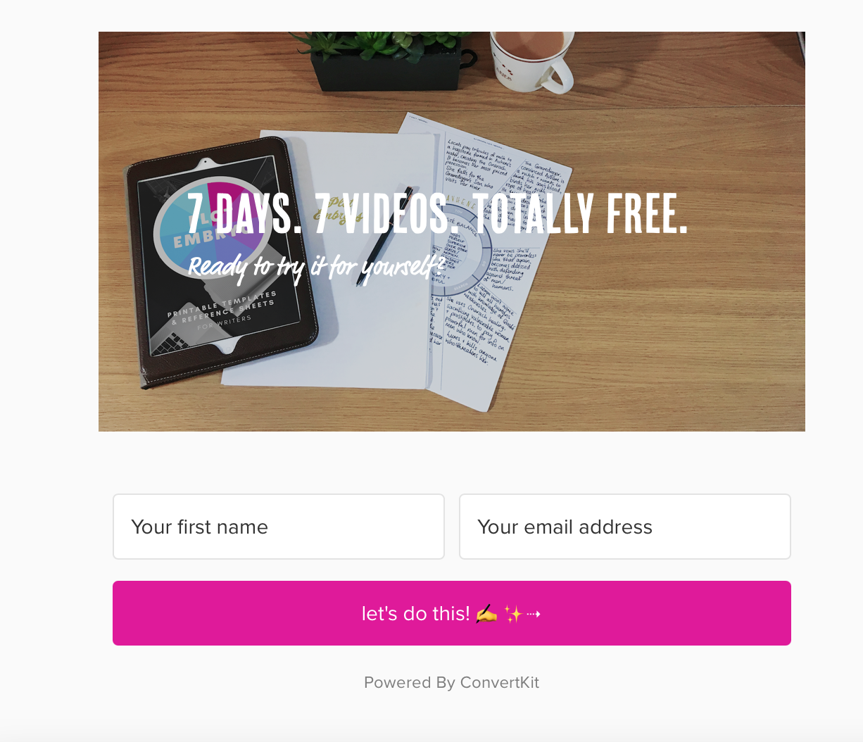 email capture on rachel stephen's website for an email based video course