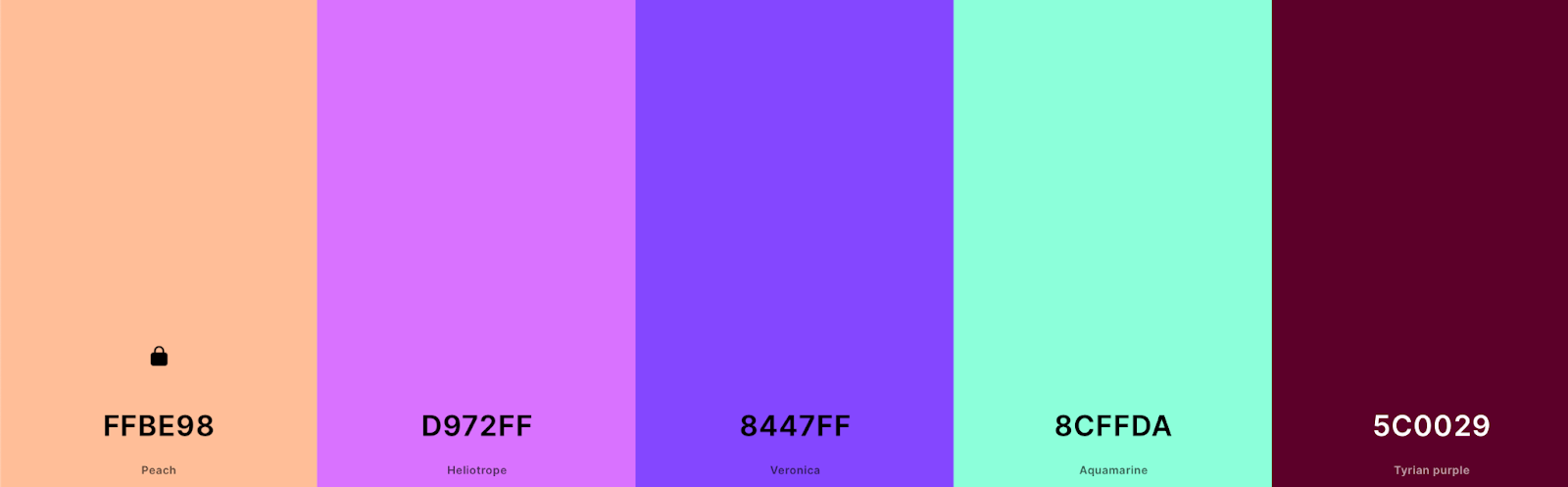 palltte with FFBE98, D972FF, 8447FF, 8CFFDA, and 5C0029