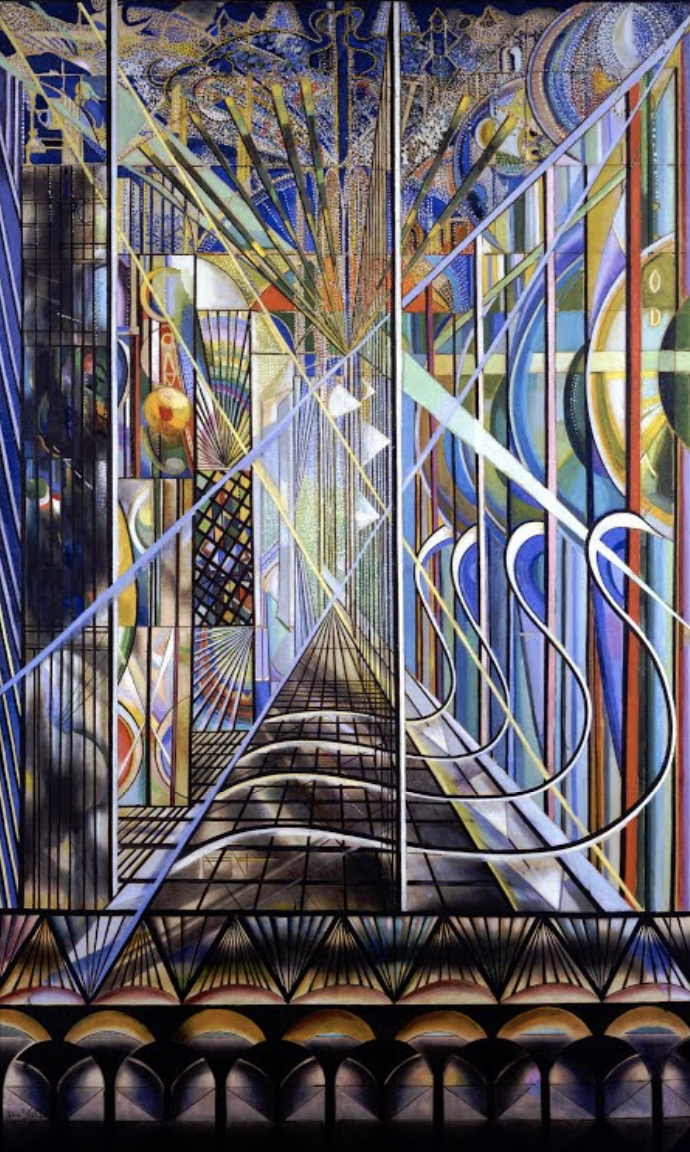 colorful abstract art deco artwork using Peach Fuzz