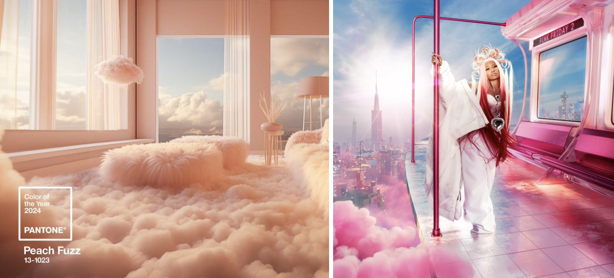 composite image showing Pantone's color of the year beside nicki minaji's album cover for pink friday 2