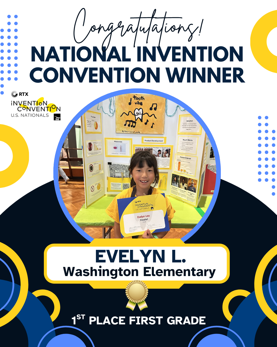 National Winner / Itsyana Shah / Seaside Elementary / 1st Place in First Grade / Industry Innovation Award: Education / Invention: Glow Page