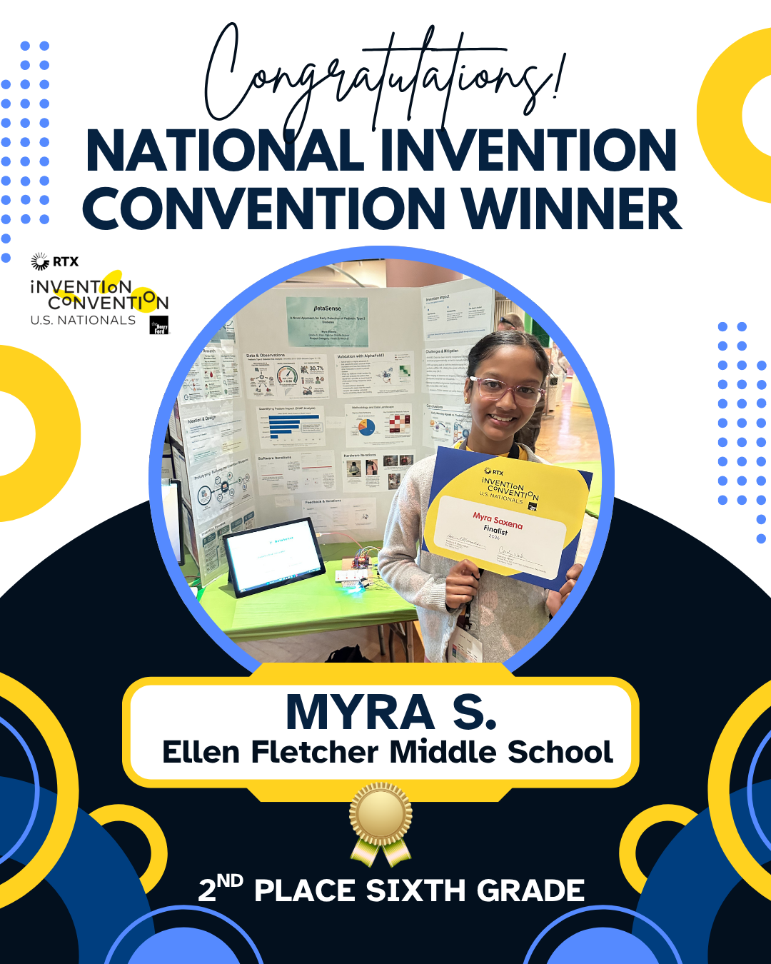 National Winner / Sahithi Cherukuri / Santa Clara High / 3rd Place in Eleventh Grade / Specialty Award: Aerospace / Invention: Sprout of this World: Drone-Submarine for Space Ecosystems
