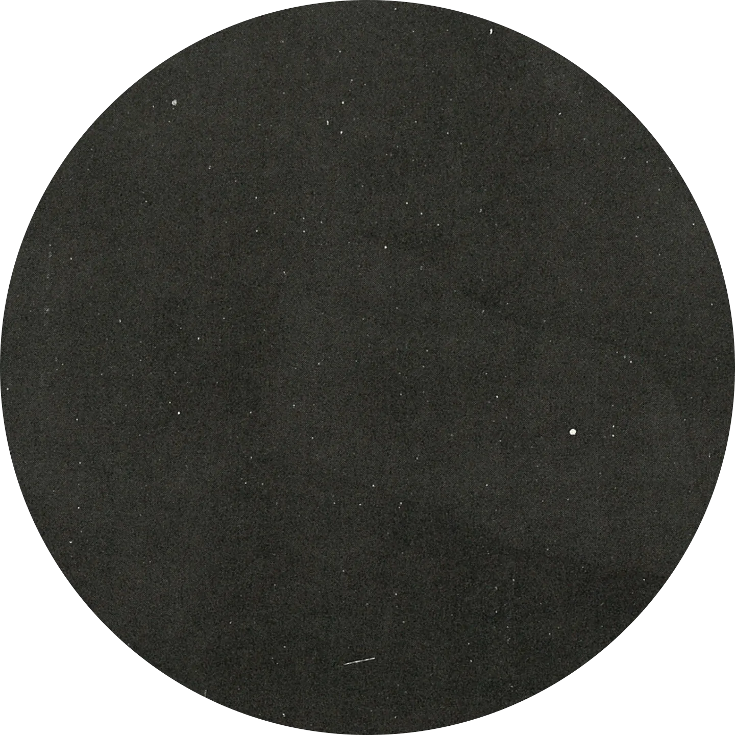 Circular grayscale image showing a starry night sky with numerous small stars scattered throughout and one bright, larger star.