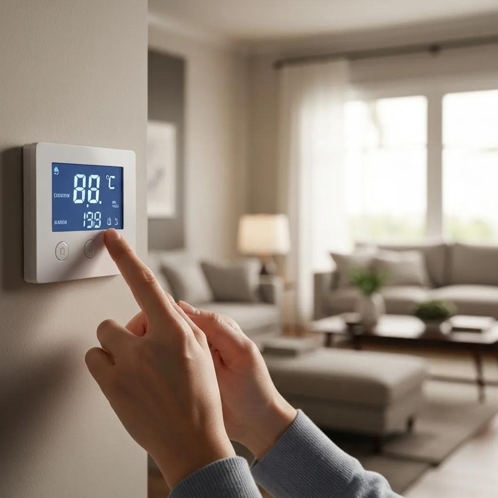 Cozy family at home around a fireplace — a working heating system keeps everyone comfortable