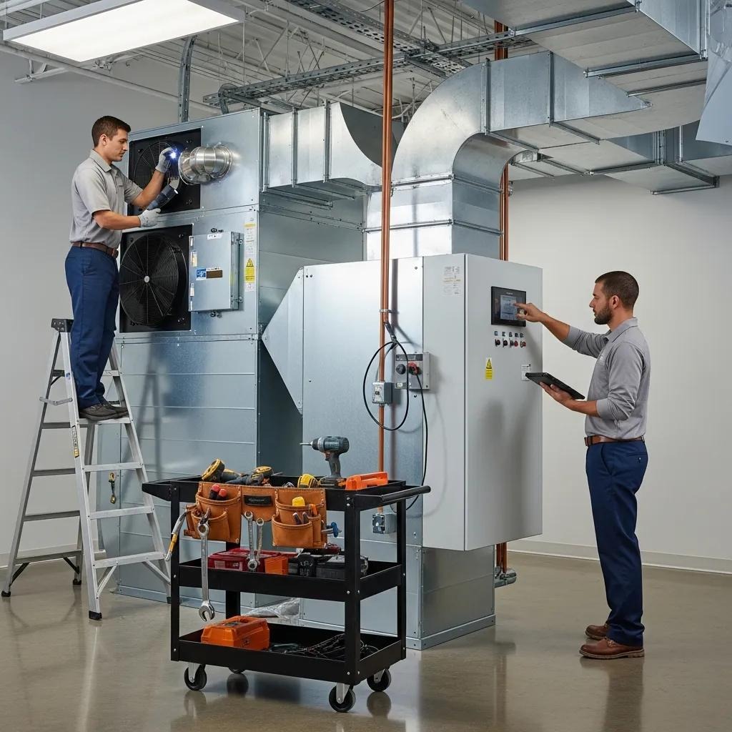 Climate Mechanics technicians installing a modern commercial HVAC system
