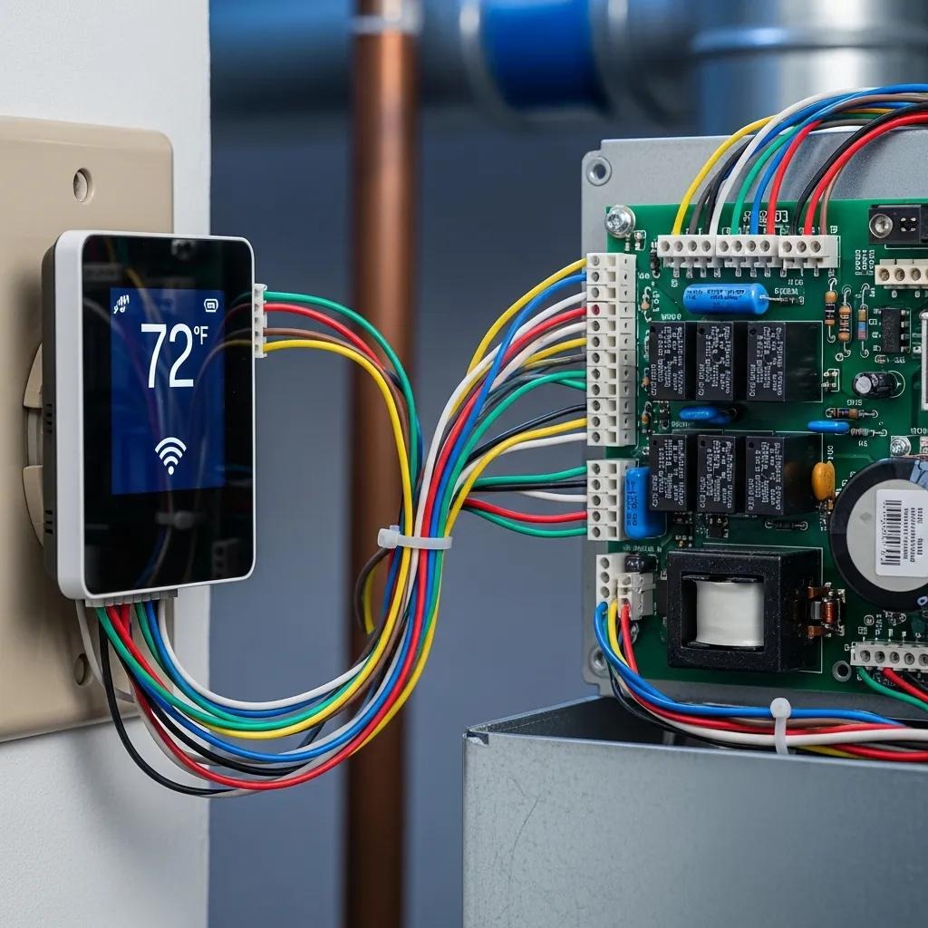 Smart thermostat integrated with HVAC system, illustrating modern technology in home energy management