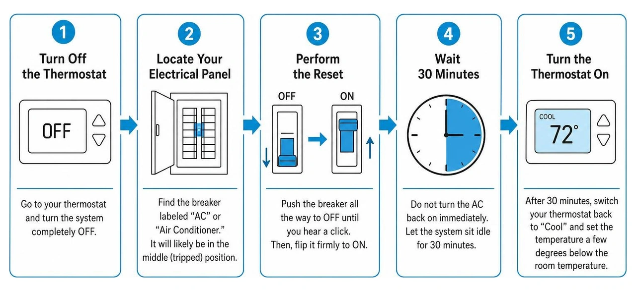 Step-by-step safe AC breaker reset procedure Step-by-step safe AC breaker reset procedure
