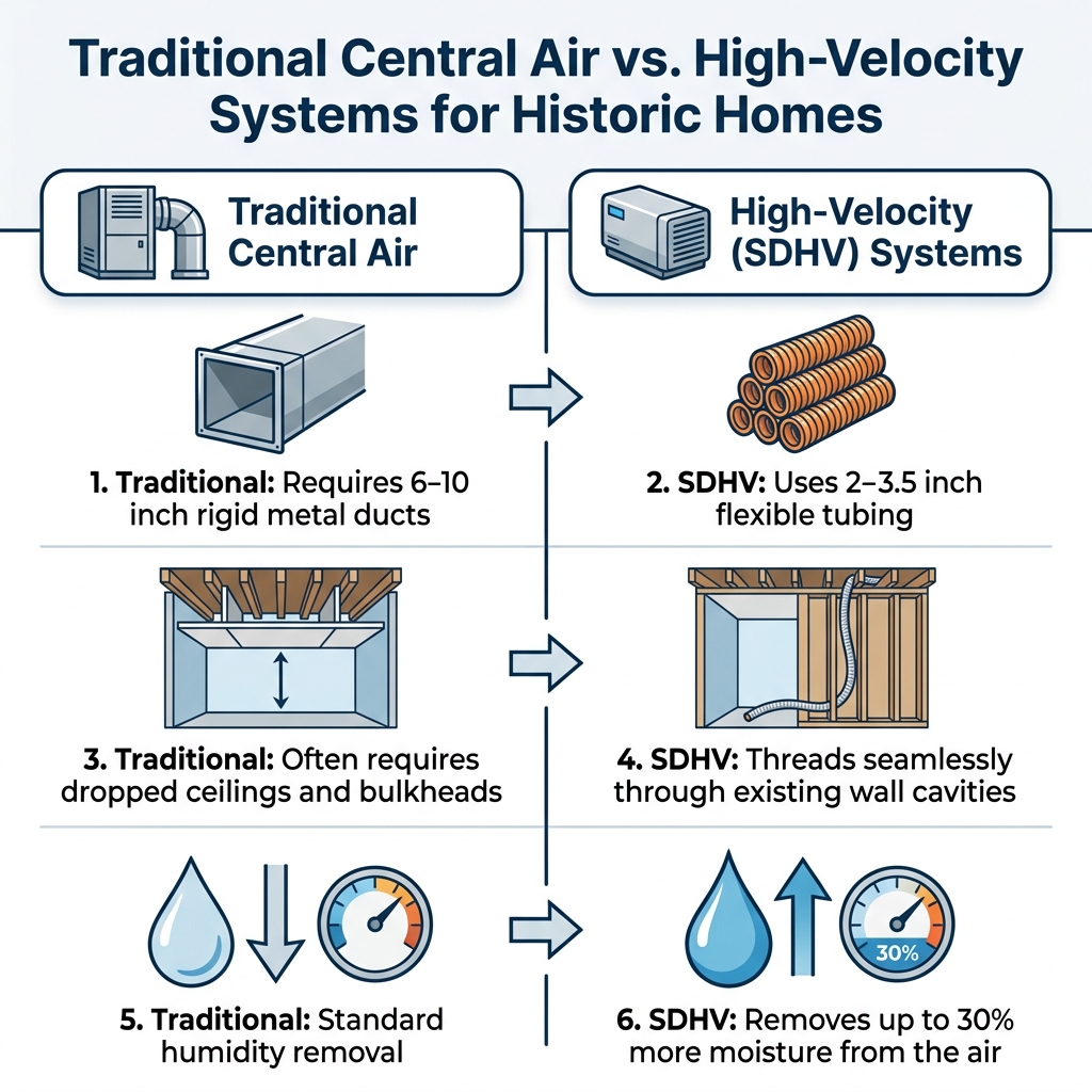 Traditional Central Air vs. High-Velocity Systems for Historic Homes