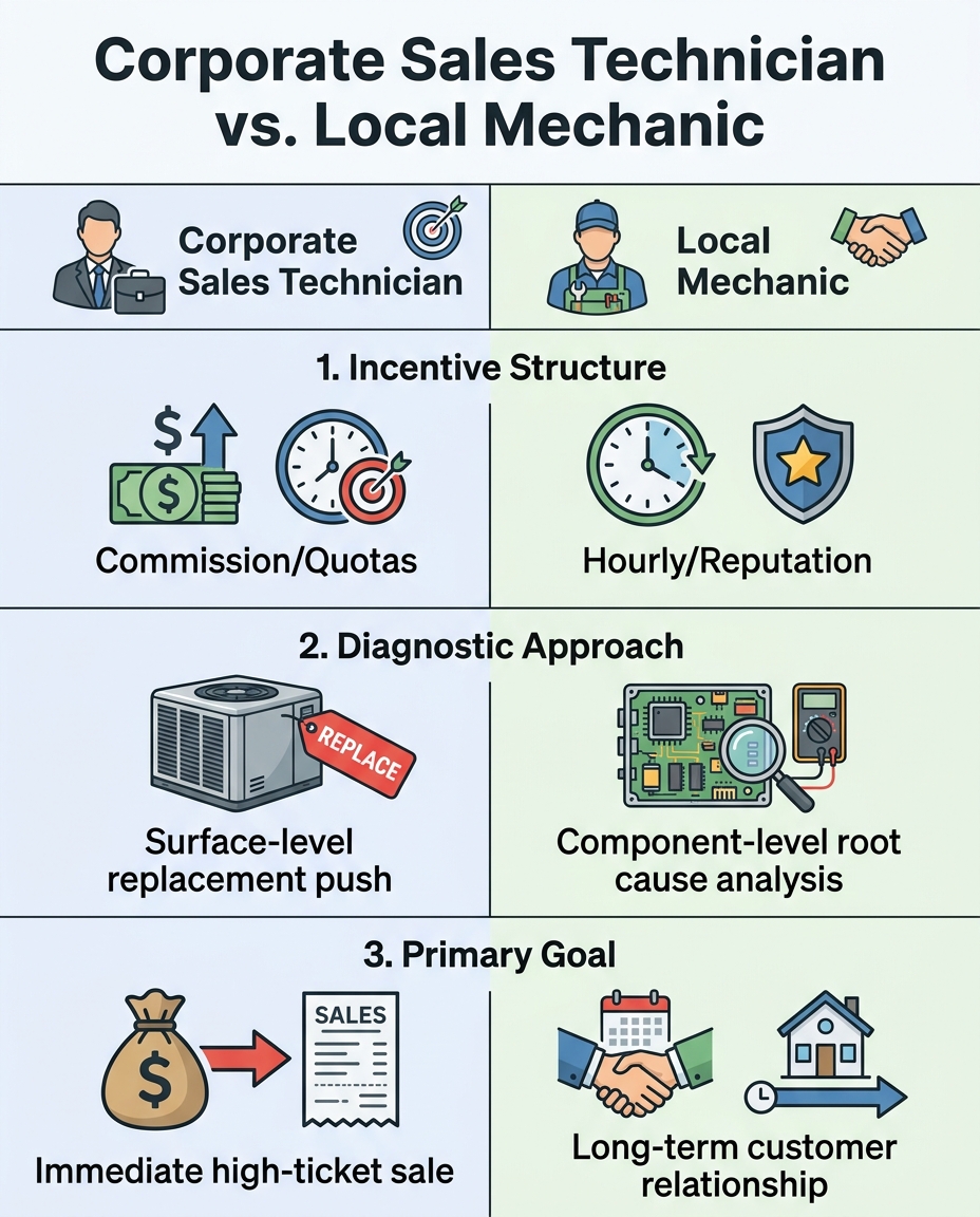 Corporate Sales Technician vs. Local Mechanic
