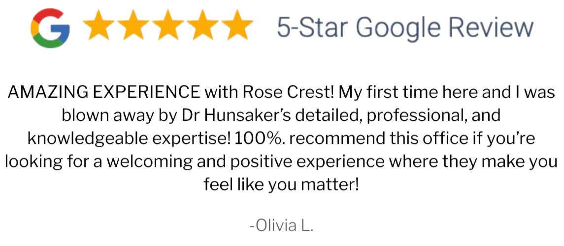 5-star Google review for Rose Crest Dental in Chandler, Arizona — patients love our top rated team, comfort menu, and advanced dental technology.
