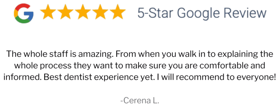 Top rated Chandler dental office — 5-star patient review for Rose Crest Dental emphasizing quality dentures, free consultations, and gentle care