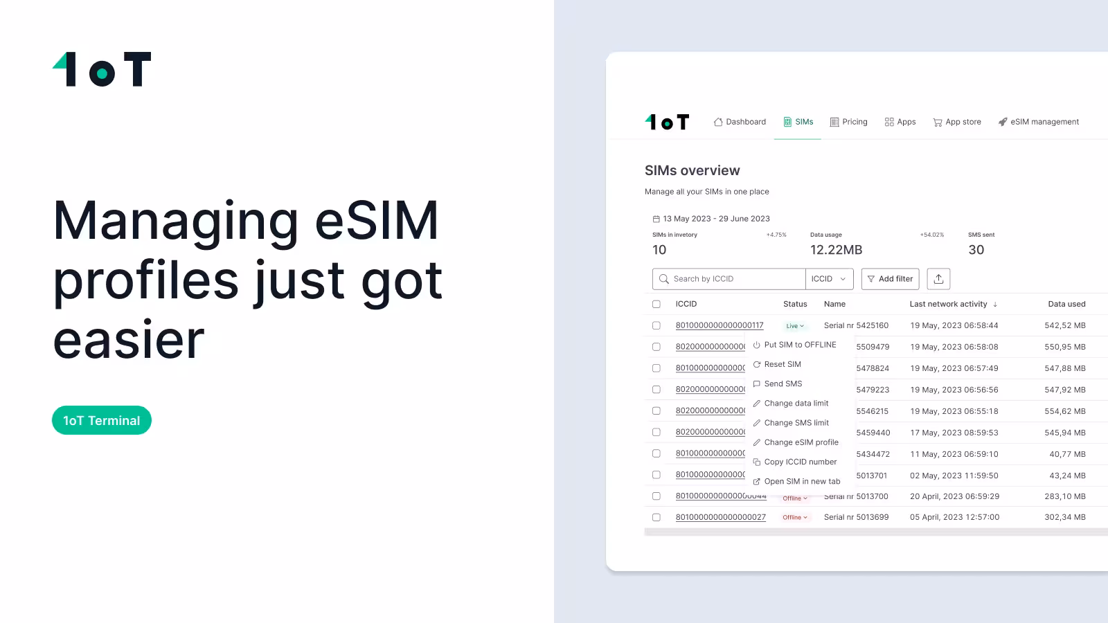 How to manage eSIM profiles step by step – 1oT Terminal video demo