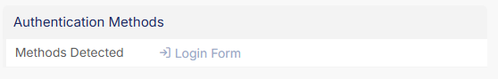 The Authentication Methods section of a web application, showing "Login Form" as the detected method.