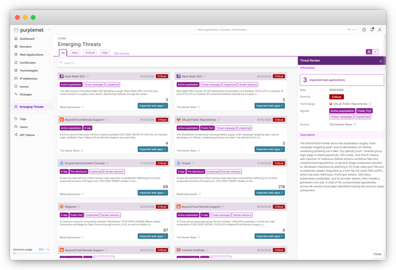 The new "Emerging Threats" view in card mode, with a threat opened in the Threat Review pane.